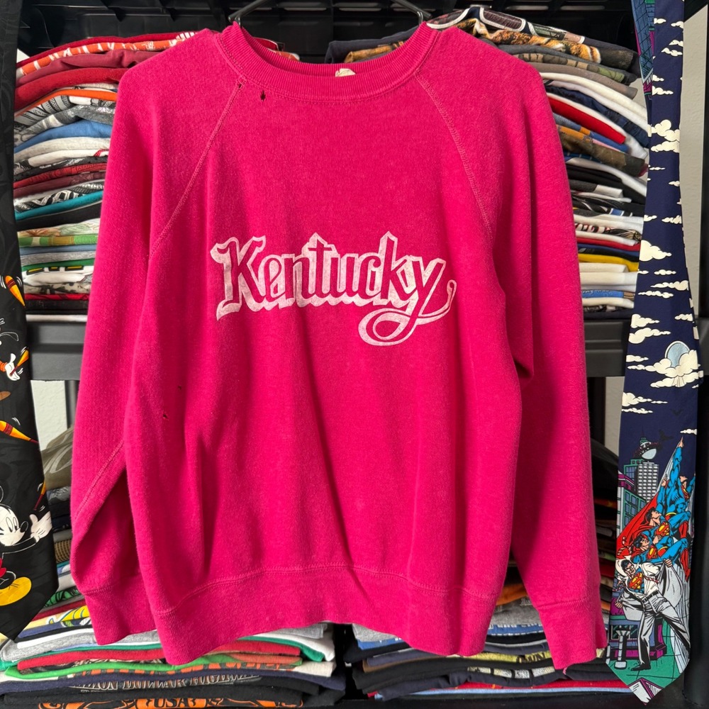 Vintage Pink Kentucky Graphic Raglan Sweatshirt Large Light Distressing